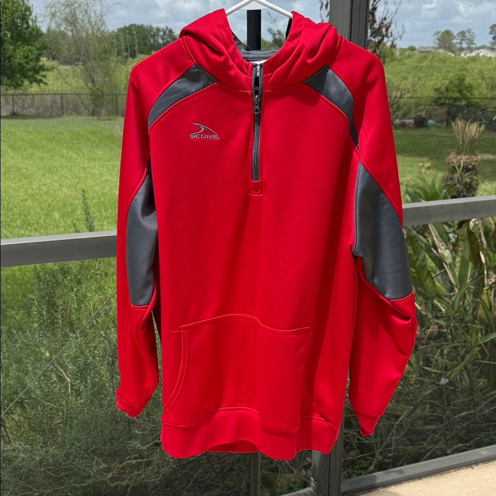 SCORE Men’s Red Quarter-Zip Hooded Pullover